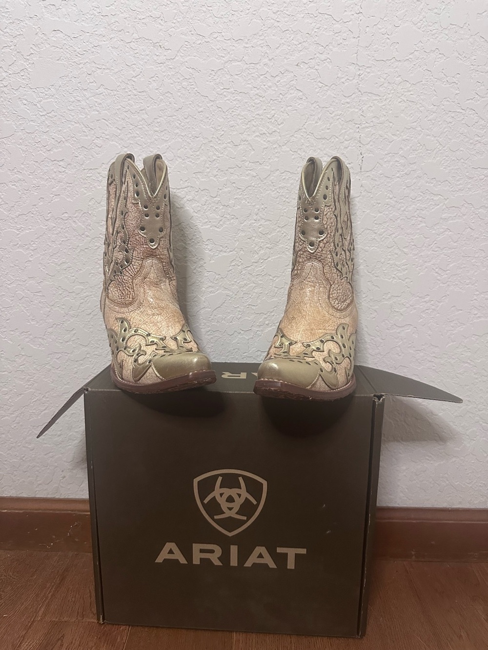 Ariat Metallic Tan and Gold Western Ankle Booties